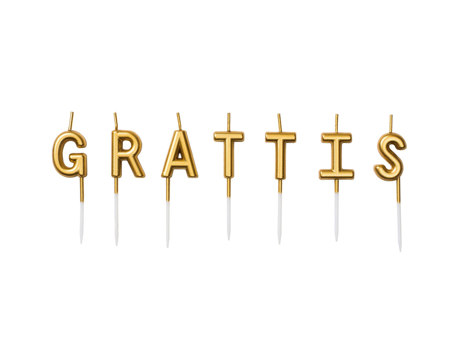 Tårtljus "Grattis", Guld