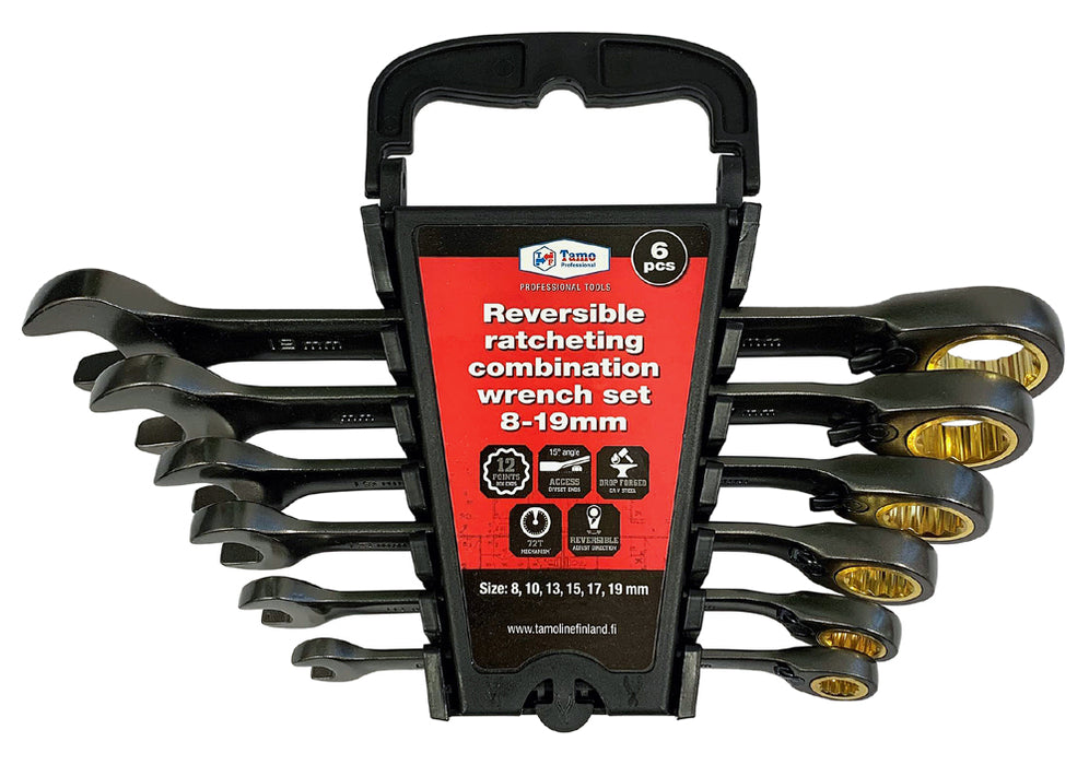 RÄIKKÄLENKKISARJA 8-19MM 6-OS. SUUNNANVAIHDOLLA - Primica Tools