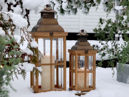 Lantern w. décor set of 2, H67/L24/W24 cm nature