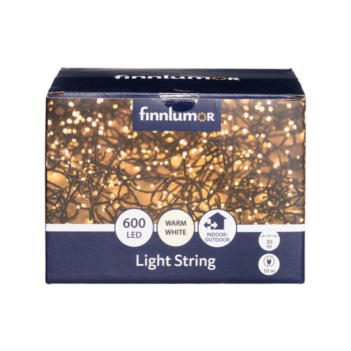Finnlumor Valoketju 600 LED lämmin valkoinen musta johto - Primica Tools