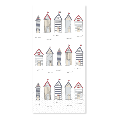 Napkin w. beach houses, L20/W10 cm white