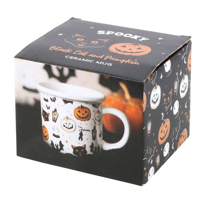 Spooky Cat and Pumpkin Print Mugg