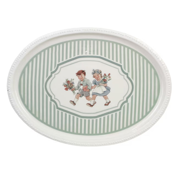 Bricka Blomsterbarn Grön/Vit