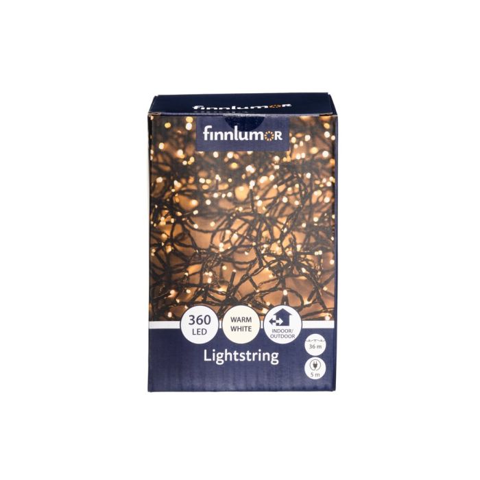 Finnlumor Valoketju 360 LED lämmin valkoinen musta johto