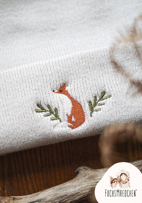 Broderad räv mössa sandfärgad unisex one size