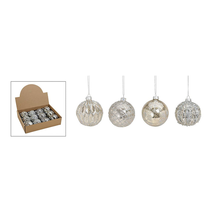 Julgranskula Glitter i glas, 4-pack, Silver Ø8cm
