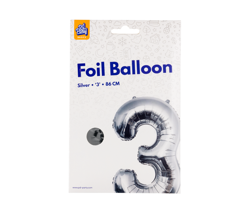 Folieballong 86 cm. - No.3 Silver
