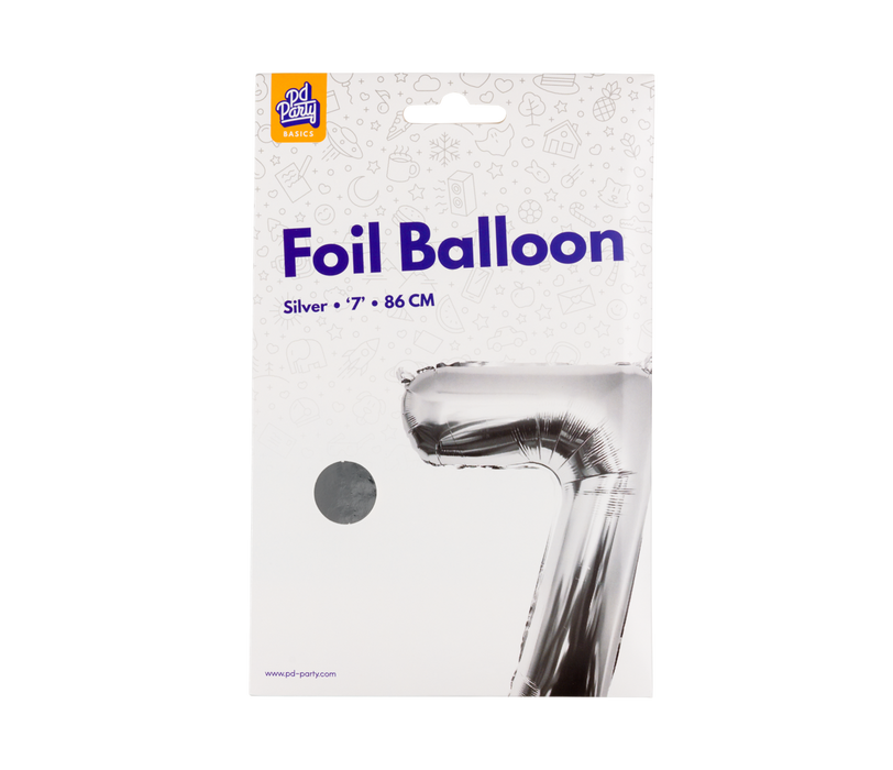 Foliebaseras ballong 86 cm – nummer 7 i silver