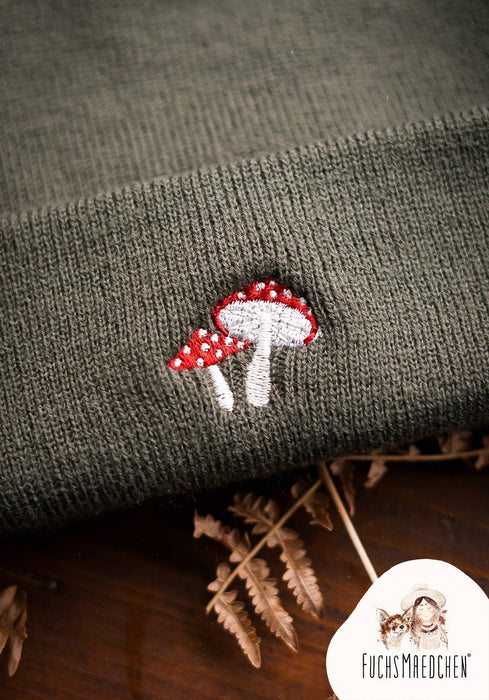 Broderad mössa lyckosvamp skogsgrön unisex one size