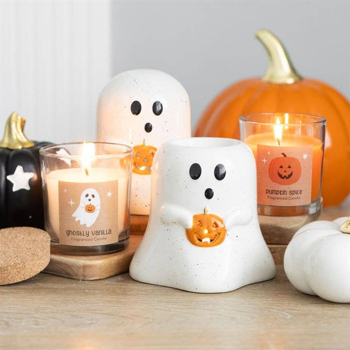 Spökformad värmeljushållare med pumpa