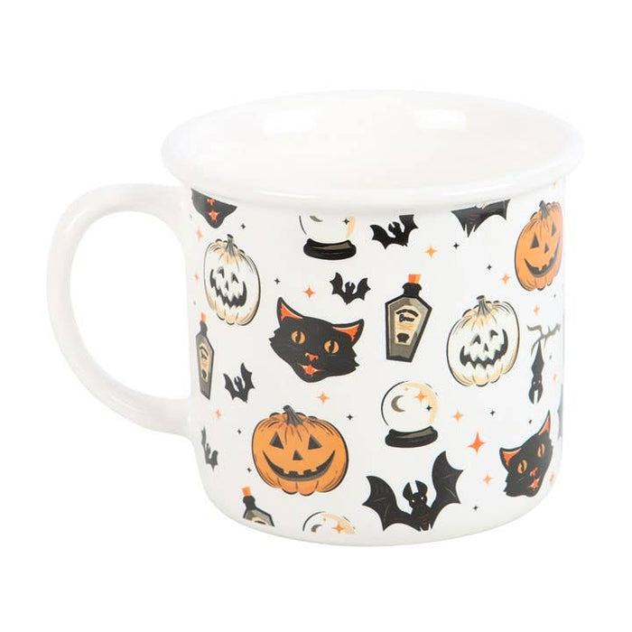 Spooky Cat and Pumpkin Print Mugg