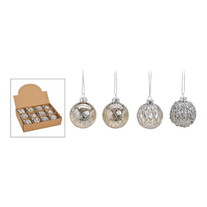 Julgranskula Glitter i glas, 4-pack, Silver Ø6cm