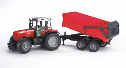 Bruder Massey Ferguson 7480 traktori kippiperävaunulla - Primica Tools