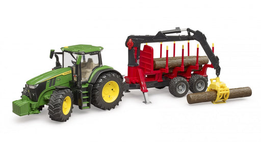 Bruder John Deere 7R 350 traktori ja metsäperävaunu neljällä tukilla - Primica Tools