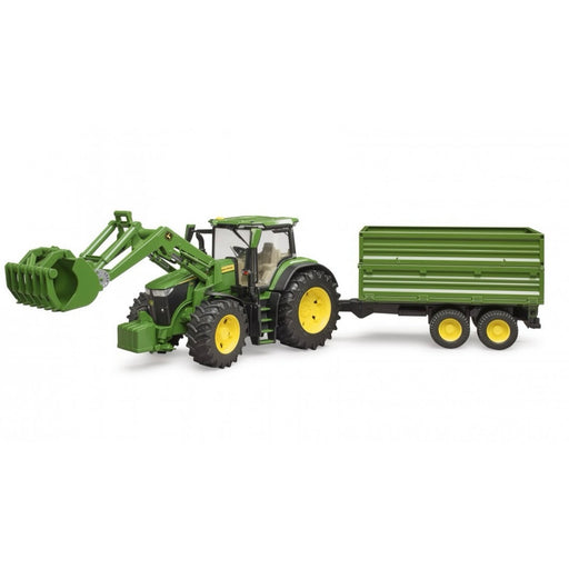 Bruder John Deere 7R 350 traktori etukuormaajalla ja perävaunulla - Primica Tools