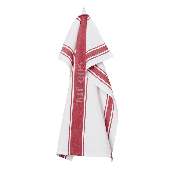 RECYCLED TEA TOWEL GOD JUL, DARK RED/WHITE