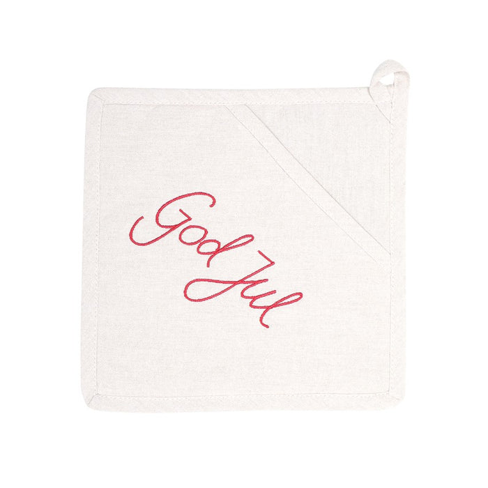RECYCLED POT HOLDER GOD JUL, LINEN/DARK RED