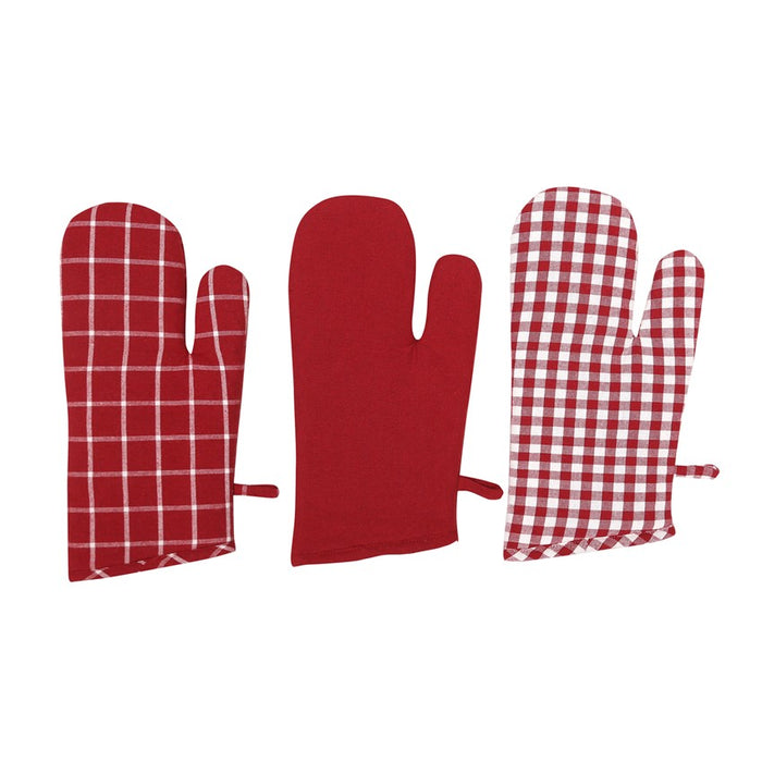 RECYCLED OVEN GLOVE RECYCLING, 3-ASSORTED, DARK RED/BEIGE