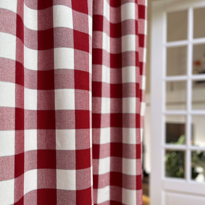 RECYCLED CURTAIN PANEL 2-PACK TED, DARK RED/BEIGE