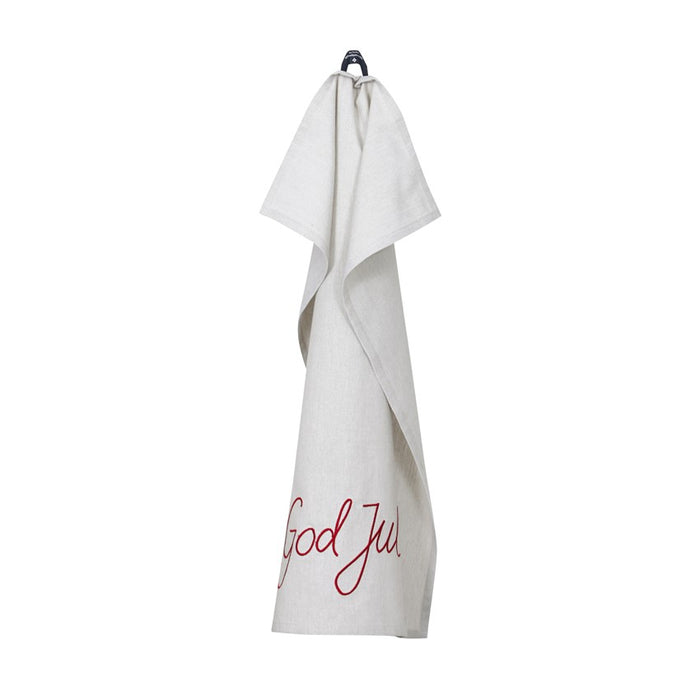 RECYCLED TEA TOWEL GOD JUL, LINEN/DARK RED