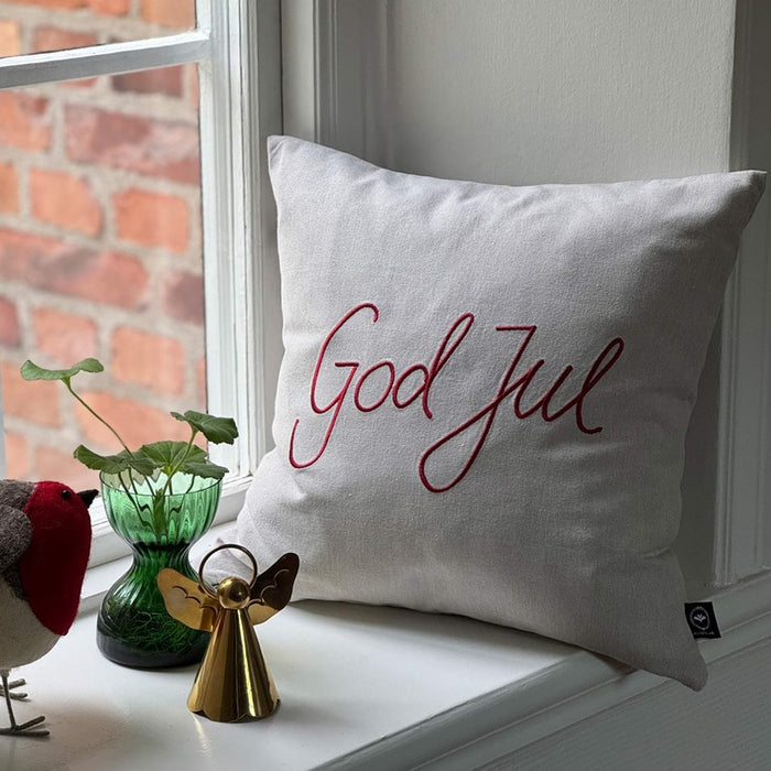 RECYCLED CUSHION COVERS GOD JUL, LINEN/DARK RED