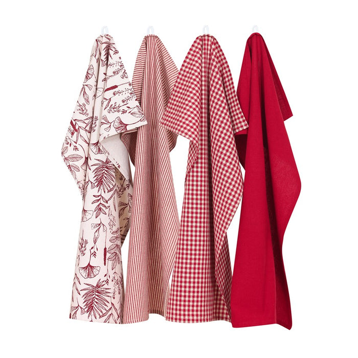 RECYCLED KITCHEN TOWEL RECYCLING LINNEA, RED/LINEN