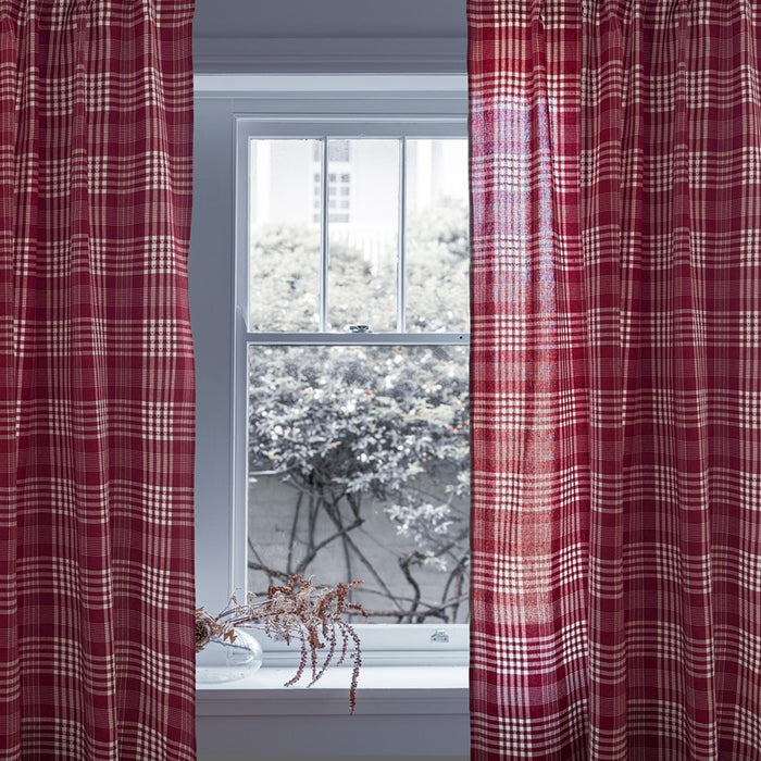 RECYCLED CURTAIN PANEL 2-PACK MIMMI, DARK RED/BEIGE 120x250cm