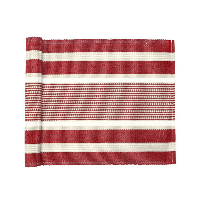 RECYCLED TABLE RUNNERS GRETA, DARK RED/LINEN