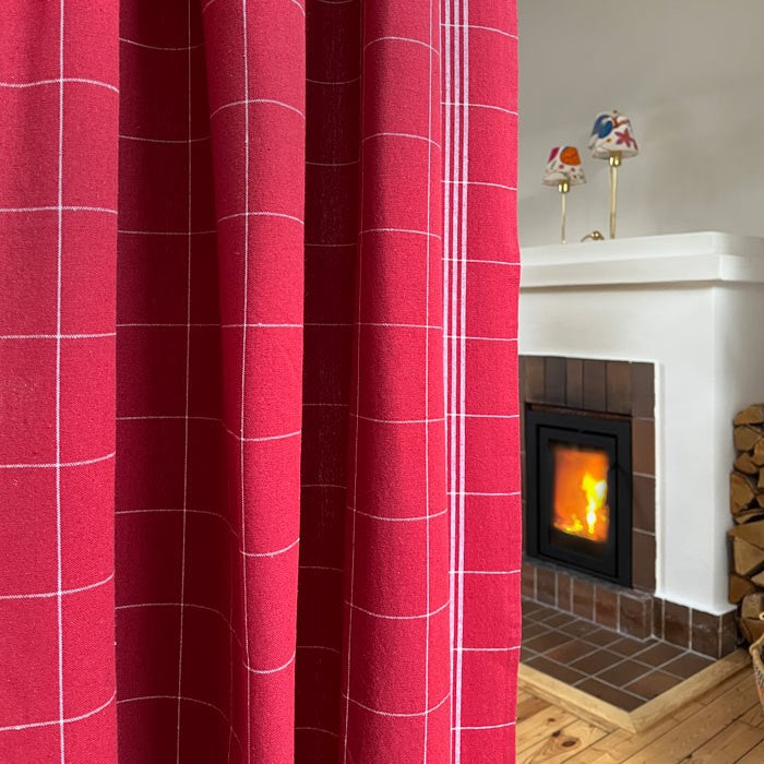 RECYCLED CURTAIN PANEL 2-PACK ASTRID, DARK RED/WHITE 120x250cm
