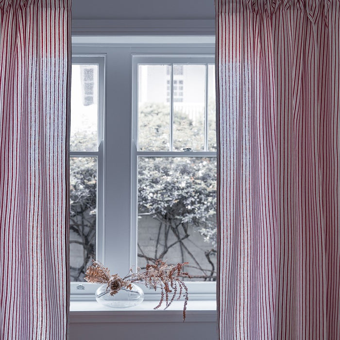 RECYCLED CURTAIN PANEL 2-PACK ALF, DARK RED/WHITE
