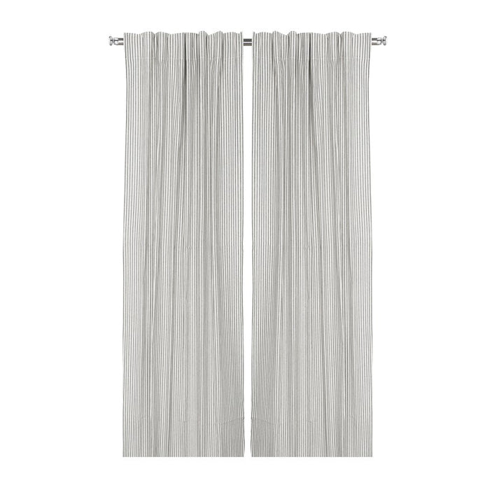 RECYCLED CURTAIN PANEL 2-PACK ALF, OLIVE GREEN/BEIGE 120x250cm