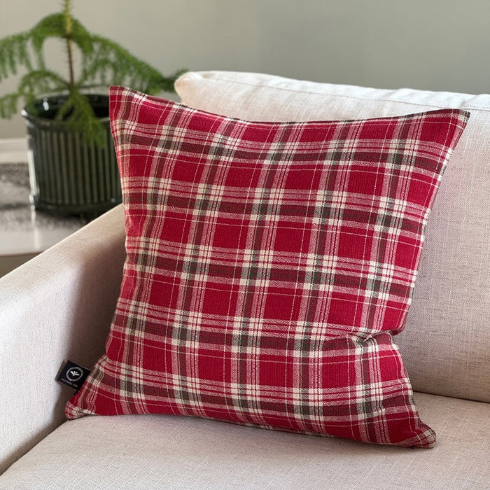 RECYCLED CUSHION COVERS VIVI, DARK RED/LINEN