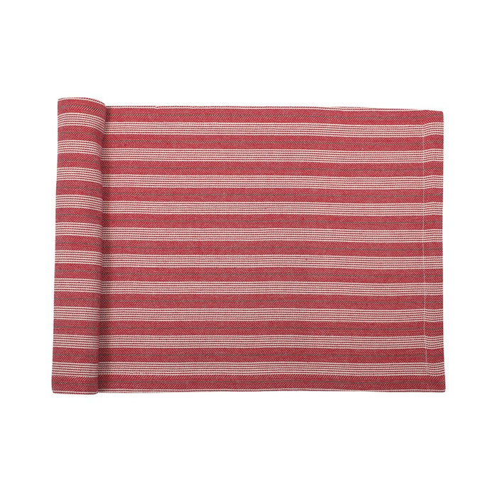 RECYCLED TABLE RUNNERS ANTONIA, DARK RED/LINEN