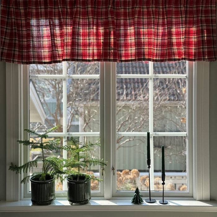 RECYCLED VALANCE CURTAIN VIVI, DARK RED/LINEN