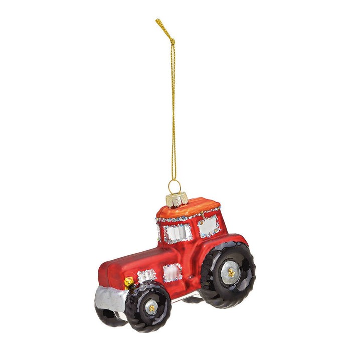 Julhängeprydnad Traktor i glas, Röd (B/H/D) 9x7x5cm