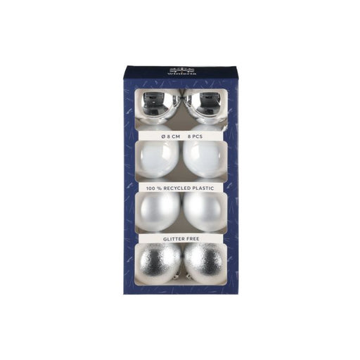 Kuusenpallo 8 cm 8 kpl hopea mix - Primica Tools