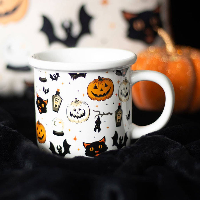 Spooky Cat and Pumpkin Print Mugg