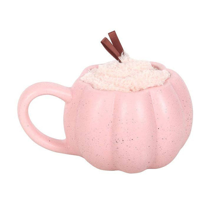 Set med rosa pumpa-höstmugg och strumpor
