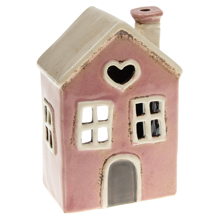 Village Pottery värmeljushållare i form av hus, rosa