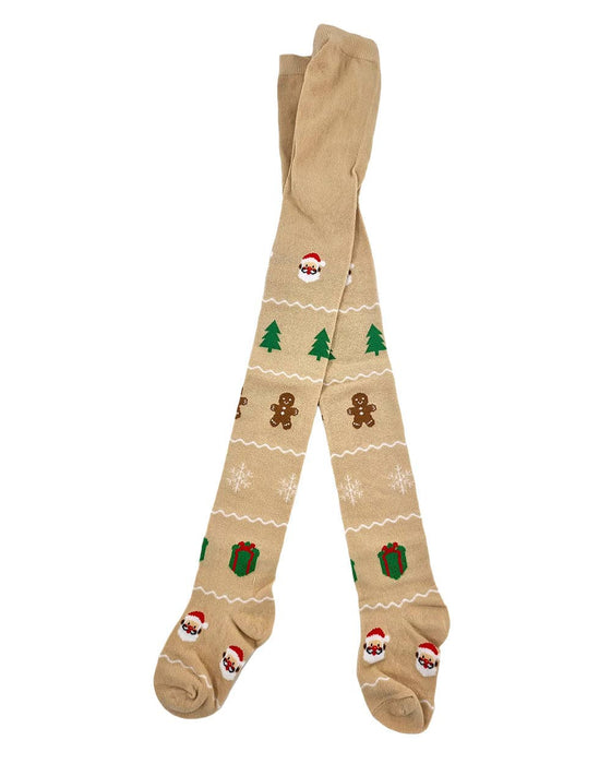 Barnstrumpbyxor - beige med symboler